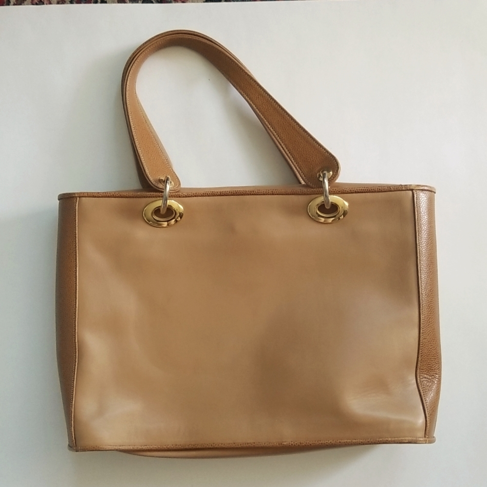 Mottini Newport Beach Hand Made In Italy Tan Leather Tote Handbag